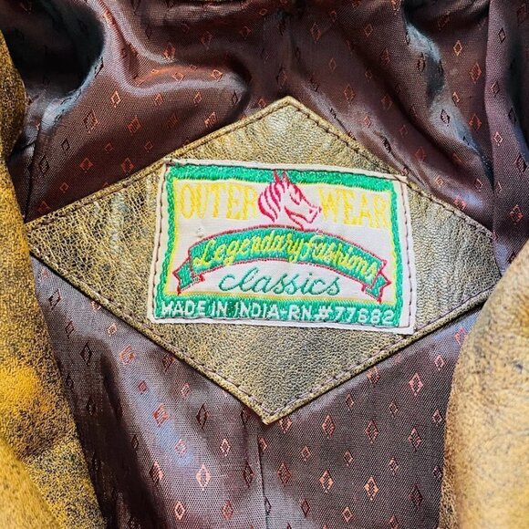 Vintage 100% Leather Tan Brown Moto Bomber Zipper Biker Distressed Pockets Mediu - Picture 9 of 13